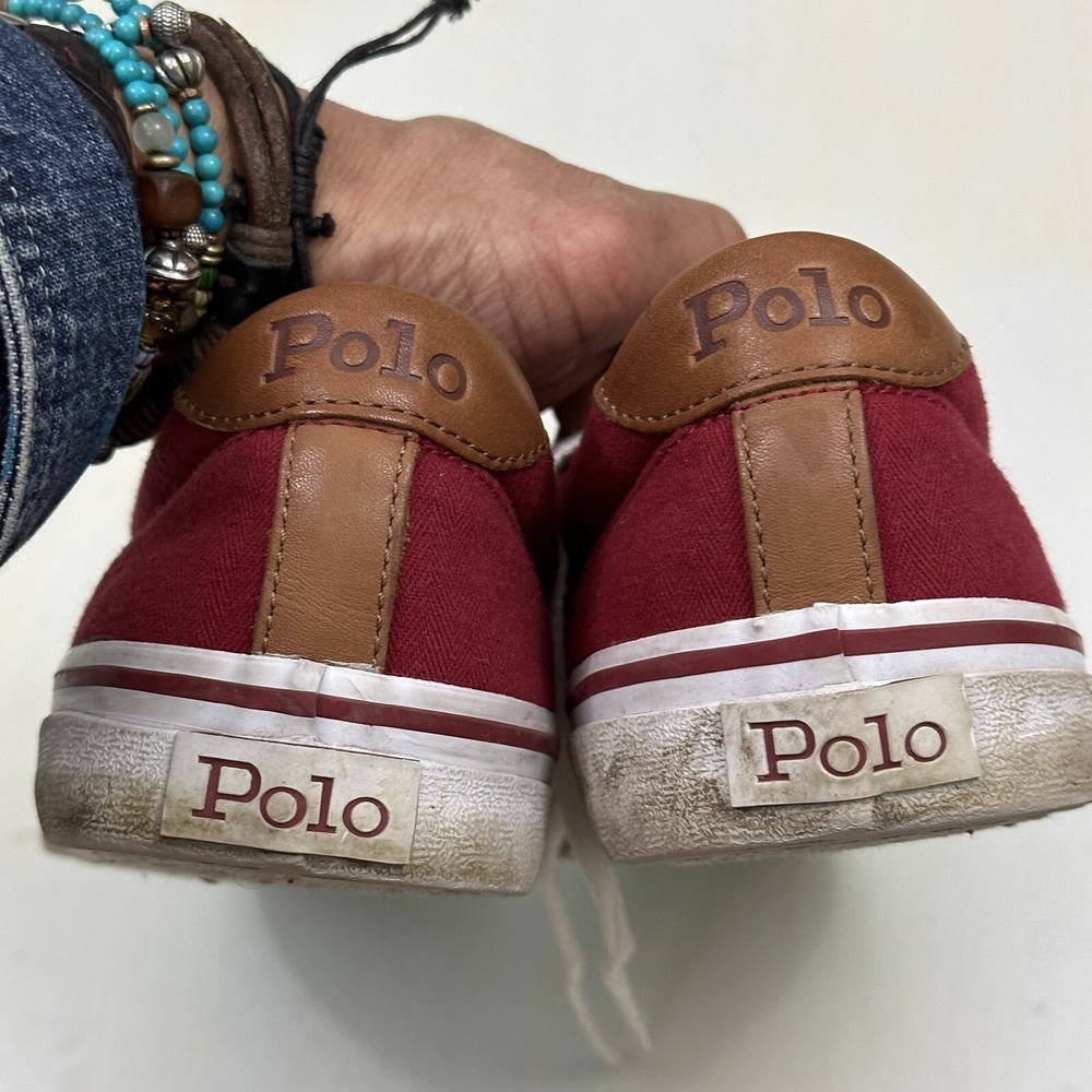 Polo Ralph Lauren Men's 10.5 Thorton Shoes Herringbone Red Canvas Logo Sneakers - Picture 14 of 14